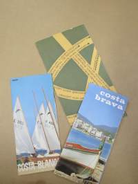 Espanjan yleinen maantiekartta 1960-luvulta + esitteet Costa Brava &amp; Costa Blanca