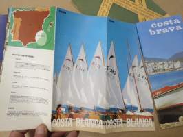 Espanjan yleinen maantiekartta 1960-luvulta + esitteet Costa Brava &amp; Costa Blanca