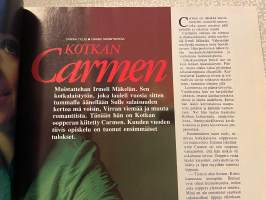 Me Naiset 1974 nro 14 ilmestynyt 5.4.1974, lapsi harrastaa: Mölli Keinonen ja Jussi, Sauna Roadin viimeiset suomalaiset, Kotkan Carmen - Irmeli Mäkelä, Jussi patsas