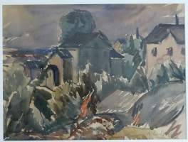 Anton Lindforss, &quot;Talomaisema&quot;cm akvarelli sign 1917 , kehystetty 45x55 cm