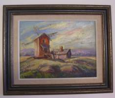 Viljo Ranta, &quot;Tuulimylly&quot; öljymaalaus levylle 30x40 cm kehysten kanssa 45x56 cm