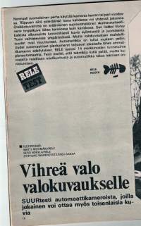 Rele v.1970,n:o 1. Rele tutkii ja kirjoittaa arvosteluja kestävyydestä ja hyödyllisyydestä kameroista kondomeihin, nastarenkaista  hustenkuivaajiin.