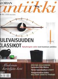 Glorian Antiikki  2009 nr 1 / Tulevaisuuden klassikot nykydesign,  keräilijän koti, Villa Mairea, lyhdyt, Temppelinaukion kirkko