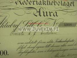 Rederiaktiebolaget Aura, Åbo, 31.12.1917, 250 mk, nummer 5906, Överste A. J. Andstén -osakekirja