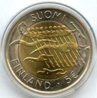 Suomi 5 euro 2007 Suomen itsenäisyys 90 vuotta- juhlaraha pillerissä