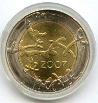 Suomi 5 euro 2007 Suomen itsenäisyys 90 vuotta- juhlaraha pillerissä