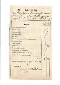Herr Kapten Conradi Ångfartyy  Dagmar Åbo Sjö-Tullkammare  - kuitti Åbo . 1874 till St P:burg    - firmalomake