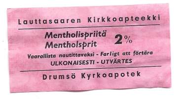 Lauttasaaren Kirkkoapteekki / Mentholispriitä 2 % -  apteekkietiketti