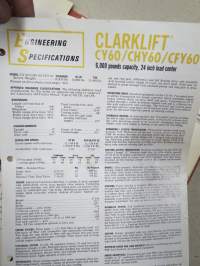 Clark - Clarklift C-30, 40, 50 (CY-30, 40, 50) huoltokirja, käyttöohjeita, huoltokirja Beam-nestekaasumoottoreille, pari myyntiesitettä -koko kansio