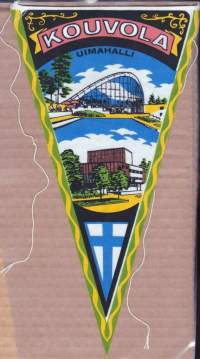 Matkailuviiri paikkakuntaviiri Kouvola (Uimahalli). Iso viiri  27 x 15 cm.