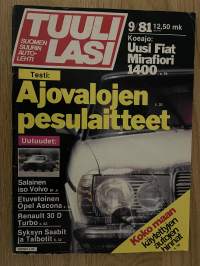 Tuulilasi 1981 nr 9, koeajo BMW 529i, koeajo Fiat 131 mirafiori, esittelyssä Opel Ascona, Sharro Roadster, Renault 30 Turbo Diesel, uudet Saabit ja Talbotit