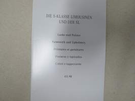 Mercedes-Benz Die S-Klasse Limousinen und der SL Lacke und Polster / Paintwork and upholstery -värimallit (03/98) -myyntiesite / brochure