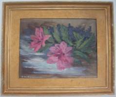 Oki Räisänen, maalaus levylle  sign  30x38 / 47x56 cm