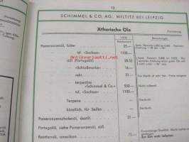 Schimmel &amp; Co Ag 1940 Preisliste -kosmetiikka-alan raaka-aineiden tuoteluettelo ja hinnasto