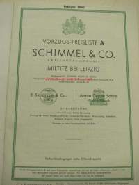 Schimmel &amp; Co Ag 1940 Preisliste -kosmetiikka-alan raaka-aineiden tuoteluettelo ja hinnasto