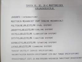 Toyota 1E, 2E, 2E-C moottorit korjauskäsikirja -tehtaan / maahantuojan alkuperäinen suomenkielinen korjaamokirja