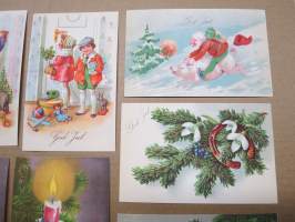 Joulukortti, joulukortit / joulukorttisarja / postikortit / postikorttisarja, käyttämättömät 11 kpl 1920-30 lukujen vaihteesta huom! &quot;God Jul&quot; eli RUOTSINKIELISET!