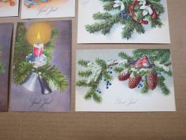Joulukortti, joulukortit / joulukorttisarja / postikortit / postikorttisarja, käyttämättömät 11 kpl 1920-30 lukujen vaihteesta huom! &quot;God Jul&quot; eli RUOTSINKIELISET!