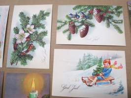 Joulukortti, joulukortit / joulukorttisarja / postikortit / postikorttisarja, käyttämättömät 11 kpl 1920-30 lukujen vaihteesta huom! &quot;God Jul&quot; eli RUOTSINKIELISET!