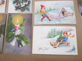 Joulukortti, joulukortit / joulukorttisarja / postikortit / postikorttisarja, käyttämättömät 11 kpl 1920-30 lukujen vaihteesta huom! &quot;God Jul&quot; eli RUOTSINKIELISET!