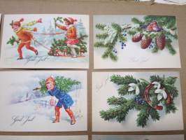 Joulukortti, joulukortit / joulukorttisarja / postikortit / postikorttisarja, käyttämättömät 12 kpl 1920-30 lukujen vaihteesta huom! &quot;God Jul&quot; eli RUOTSINKIELISET!