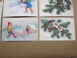 Joulukortti, joulukortit / joulukorttisarja / postikortit / postikorttisarja, käyttämättömät 12 kpl 1920-30 lukujen vaihteesta huom! &quot;God Jul&quot; eli RUOTSINKIELISET!