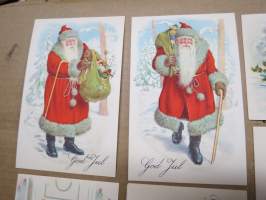 Joulukortti, joulukortit / joulukorttisarja / postikortit / postikorttisarja, käyttämättömät 10 kpl 1920-30 lukujen vaihteesta huom! &quot;God Jul&quot; eli RUOTSINKIELISET!