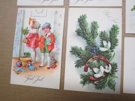 Joulukortti, joulukortit / joulukorttisarja / postikortit / postikorttisarja, käyttämättömät 10 kpl 1920-30 lukujen vaihteesta huom! &quot;God Jul&quot; eli RUOTSINKIELISET!