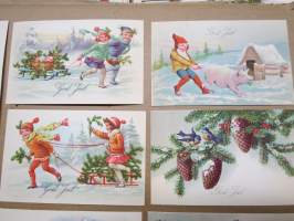 Joulukortti, joulukortit / joulukorttisarja / postikortit / postikorttisarja, käyttämättömät 10 kpl 1920-30 lukujen vaihteesta huom! &quot;God Jul&quot; eli RUOTSINKIELISET!