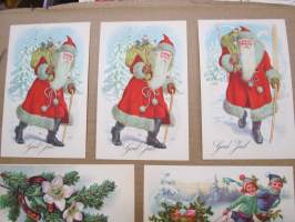 Joulukortti, joulukortit / joulukorttisarja / postikortit / postikorttisarja, käyttämättömät 7 kpl 1920-30 lukujen vaihteesta huom! &quot;God Jul&quot; eli RUOTSINKIELISET!