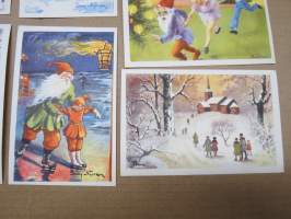 Joulukortti, joulukortit / joulukorttisarja / postikortit / postikorttisarja, käyttämättömät 11 kpl 1940-50 lukujen vaihde, taiteilijat Anders Olsson &amp; Jenny Nyström