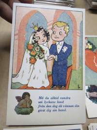 Postkortserie 9 st olika - lyckönskiningar gällande högtid etc, krigstida 1940-talet, fina verser