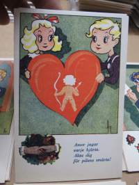 Postkortserie 9 st olika - lyckönskiningar gällande högtid etc, krigstida 1940-talet, fina verser
