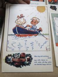 Postkortserie 9 st olika - lyckönskiningar gällande högtid etc, krigstida 1940-talet, fina verser