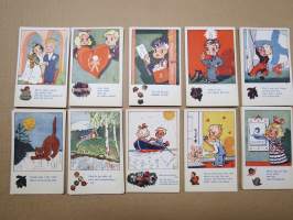 Postkortserie 10 st olika - lyckönskiningar gällande högtid etc, krigstida 1940-talet, fina verser