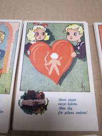 Postkortserie 10 st olika - lyckönskiningar gällande högtid etc, krigstida 1940-talet, fina verser