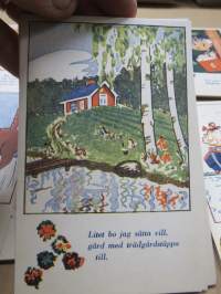 Postkortserie 10 st olika - lyckönskiningar gällande högtid etc, krigstida 1940-talet, fina verser