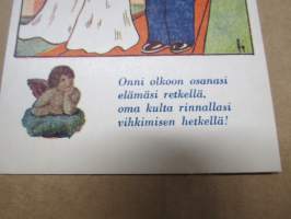 Onnittelukortti / postikortti &quot;Onni olkoon osanasi elämäsi retkellä, oma kulta rinnallasi vihkimisen hetkellä!&quot;, vuodelta 1943, käyttämätön