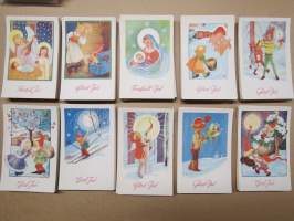 Postkortserie &quot;God Jul&quot; - &quot;Fridfull Jul&quot; - &quot;Glad Jul &quot;- 10 st olika, tryckta på 1940-talet