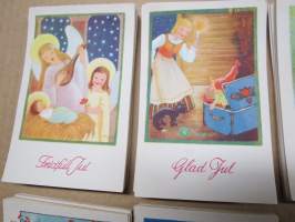 Postkortserie &quot;God Jul&quot; - &quot;Fridfull Jul&quot; - &quot;Glad Jul &quot;- 10 st olika, tryckta på 1940-talet