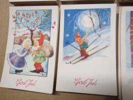Postkortserie &quot;God Jul&quot; - &quot;Fridfull Jul&quot; - &quot;Glad Jul &quot;- 10 st olika, tryckta på 1940-talet