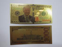 One Thousand (1 000) Dollars - United States - Donald Trump - Gold foil novelty note -keräilyseteli 24 K kullattu seteli, leikkirahaa