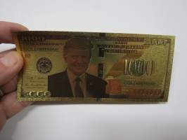 One Thousand (1 000) Dollars - United States - Donald Trump - Gold foil novelty note -keräilyseteli 24 K kullattu seteli, leikkirahaa
