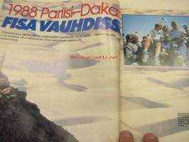 Vauhdin Maailma 1988 nr 3 -mm. Ruotsin MM-ralliRalli EM -87, A-ryhmän viritystiedettä, VM maistelee Jawa 350 -Scorpion 21 Saimaan sikari -Fiat Tipo -Citroen BX 19