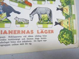 Sioux-intiaaninien leiri / Sioux-indianernas läger -leikkuuarkki, josta saksilla leikkaamalla sai kolmiulotteisia hahmoja poikien leikkeihin, 1950-luvulta
