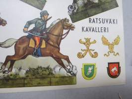Ratsuväki - kavalleri, Paletti 1940-luvun loppu -leikkuuarkki, josta saksilla leikkaamalla sai kolmiulotteisia hahmoja poikien leikkeihin