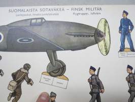 Suomalaista sotaväkeä - Lentojoukot - Flygtrupper, sodanjälkeinen, Kuvataide -leikkuuarkki, saksilla leikkaamalla sai kolmiulotteisia hahmoja poikien leikkeihin