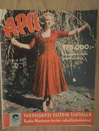 Apu 1957 nr 33 - Sis. Kauko K. Mustonen: Vakoojaksi vastoin tahtoaan, Edmund Cooper: Punainen keisari, ym.