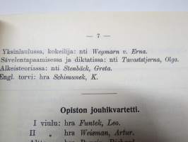 Helsingin Musiikkiopiston vuosikertomus vuodelta 1912-1913, oppilaslistat mm. opettajan Ilmari Hannikainen, oppilaina Jorma &amp; Kirsti Gallen-Kallela