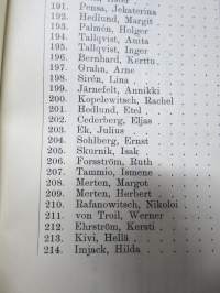 Helsingin Musiikkiopiston vuosikertomus vuodelta 1912-1913, oppilaslistat mm. opettajan Ilmari Hannikainen, oppilaina Jorma &amp; Kirsti Gallen-Kallela